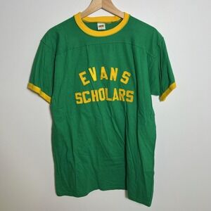 Vintage Evans Scholars Shirt Mens XL Green Russell Athletic Ringer 70s 80s